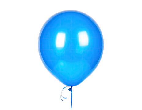 A single bright blue balloon floats against a stark black background with a thin string attached to its knot