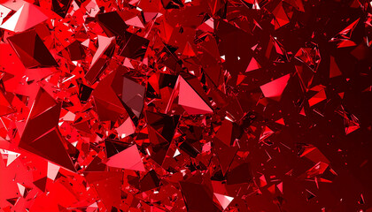 Red glass shards scattered on a black background