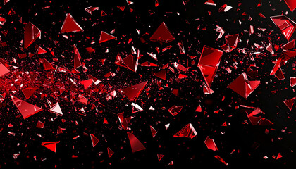 Red glass shards scattered on a black background