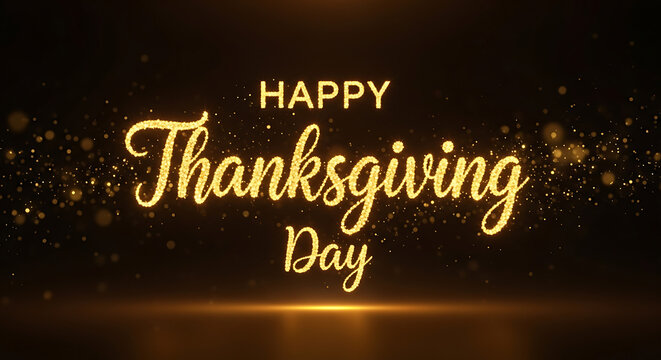 Happy Thanksgiving Day golden glowing text.
