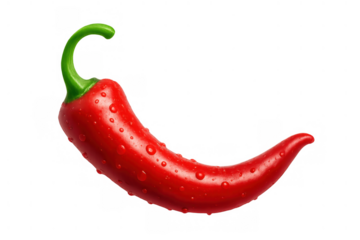 Red chili pepper showing water drops, a fresh spicy ingredient for cooking with a transparent background