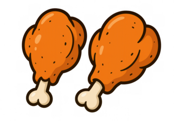 Two crispy fried chicken drumsticks preparing for a meal, a mealtime snack or fast food item