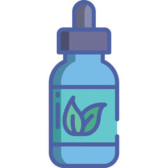 Blue Dropper Bottle With Green Leaf Icon On Label And Purple Cap With Transparent Background