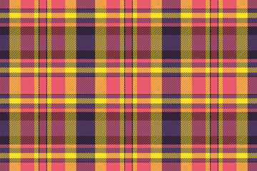 Difficult vector check fabric, hispanic pattern tartan plaid. Attire textile background seamless texture in red and violet colors.