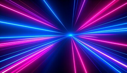 Radial neon beams in blue and pink converging on dark background, dynamic motion and sci-fi light burst.