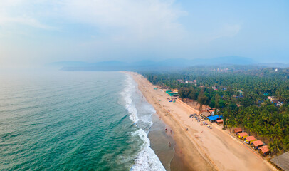 Agonda Beach aerial panoramic view in Goa, India