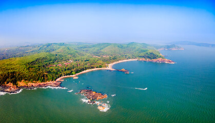 Om Beach aerial panoramic view in Gokarna, India