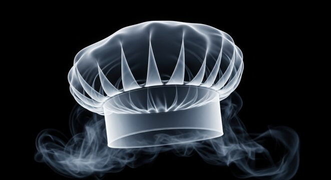 Abstract representation of a chefs hat made of smoke or steam, symbolizing culinary creativity and artistry