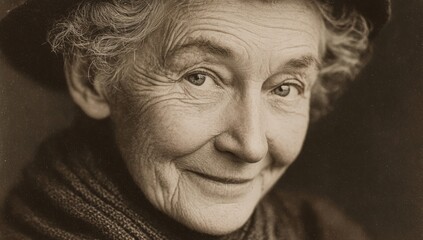 Smiling senior woman's sepia portrait