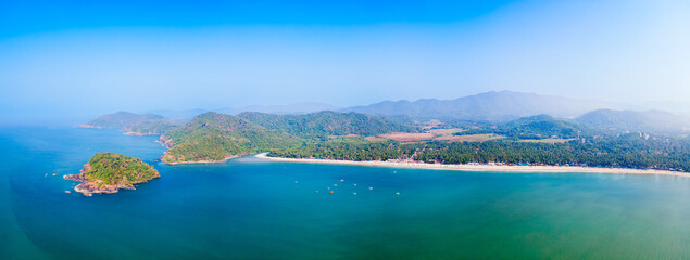 Palolem Beach aerial panoramic view in Goa, India