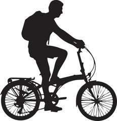 Fototapeta premium Silhouette of a person riding a folding bicycle with a backpack