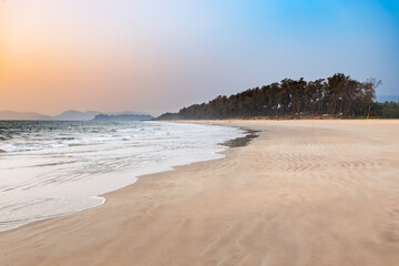 Galgibaga Beach at sunset, Goa state in India