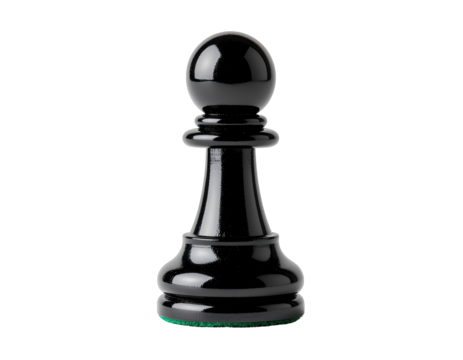 A Single Glossy Black Chess Pawn Piece Isolated on a Black Background with Studio Lighting Creating Subtle Highlights and Shadows