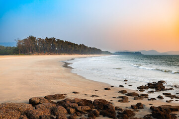 Galgibaga Beach at sunset, Goa state in India
