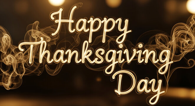 Happy Thanksgiving Day Text With Lights.