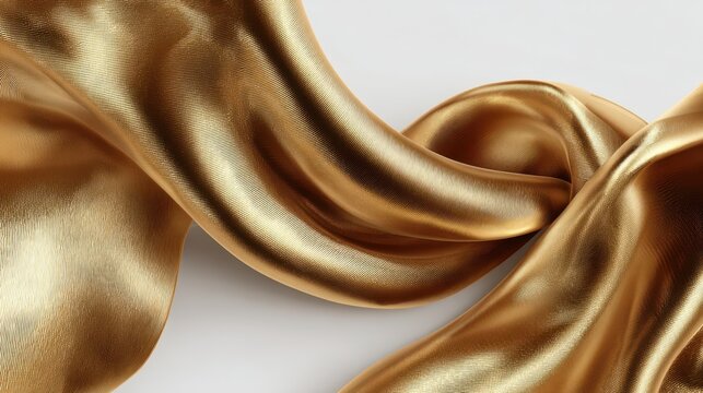 Macro shot of metallic gold ribbons forming ornate banner shapes with blank tags