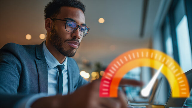 Businessman maximizing performance and efficiency on laptop