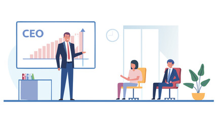Ceo presenting a positive growth chart to colleagues during a business meeting in a modern office environment