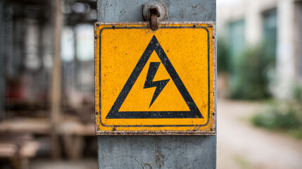 Yellow triangle warning sign for high voltage electricity
