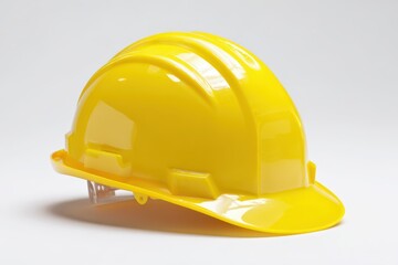 Minimal studio shot of a yellow safety helmet against a crisp white background