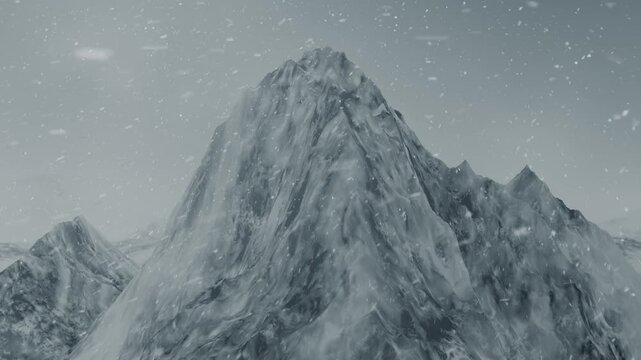 雪山の周囲を回るループアニメーション　吹雪