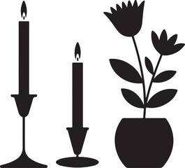Fototapeta premium Nordic Dining Table Centerpiece Silhouette with Candle Flower and Pot