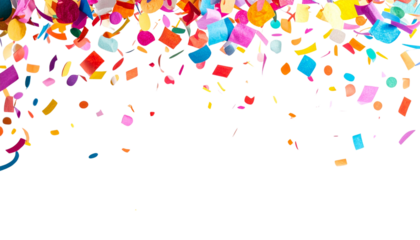 Colorful circle illustration of party ribbons and confetti design on white background