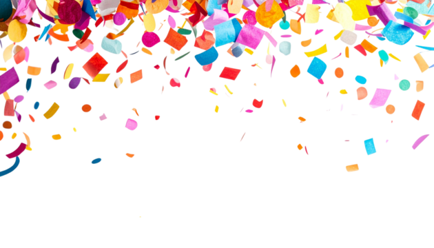 Colorful circle illustration of party ribbons and confetti design on white background