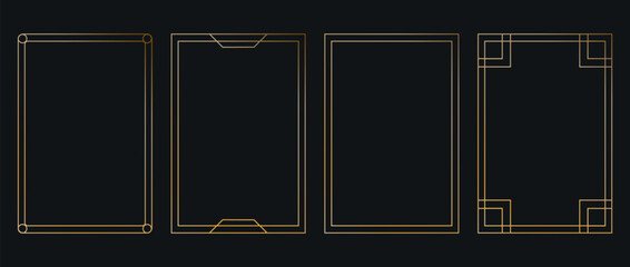 Thin golden frame set. Beautiful and luxury gold line borders. Art deco gold frames vector illustration. Simple, elegant, modern geometric vintage frames.