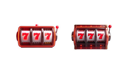 Illustration of a gambling success of a lucky casino slot machine with golden chips on a white background