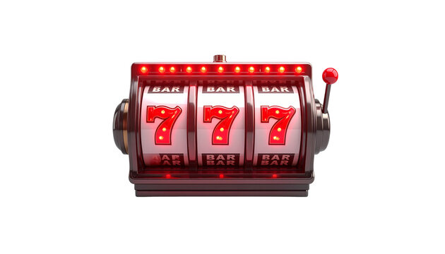 Illustration of a gambling success of a lucky casino slot machine with golden chips on a white background