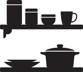 Organized Kitchen Corner Silhouette with Shelf Pot Mug and Plate
