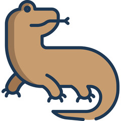 Brown Komodo Dragon Reptile Creature With Blue Outline And Red Eyes On Transparent Background