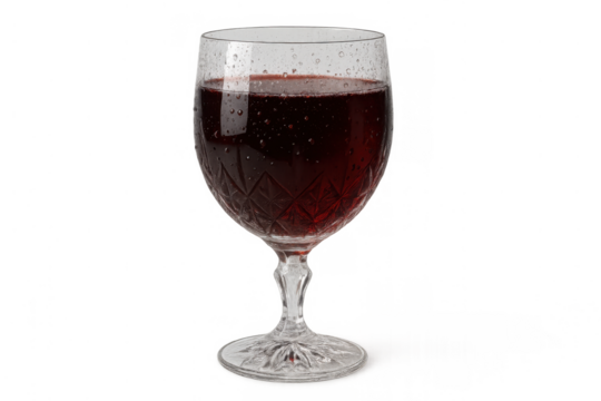 Red wine in a patterned crystal glass. Refreshing drink for parties, holidays, and social gatherings. Transparent background - Powered by Adobe