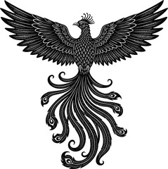 Fototapeta premium Phoenix bird illustration mythical creature firebird rebirth black design eps silhouette
