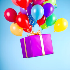 Top view on purple gift box on violet background with copy space. Generative AI. Top view on purple gift box on violet background with copy space. Generative AI.