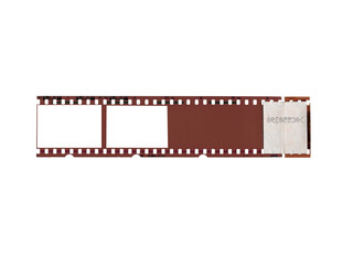 Classic 35mm film roll with blank frame photo strip negative isolated on white for cinema illustration