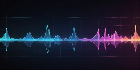 Glowing neon soundwave pattern symbolizing modern frequency pulse energy, heartbeat rhythm, and audio signal vibration on dark background.