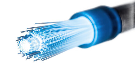 Closeup of fiber optic cable isolated on transparent background, showcasing advanced technology for highspeed data transmission and communication networks