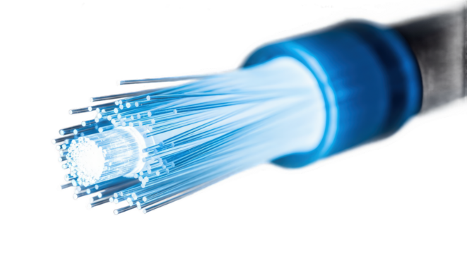 Closeup of fiber optic cable isolated on transparent background, showcasing advanced technology for highspeed data transmission and communication networks - Powered by Adobe