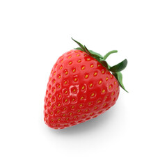 Single ripe strawberry isolated on a black background