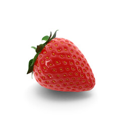 Single ripe strawberry with green stem on black background