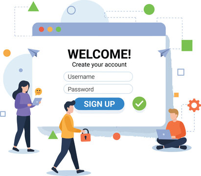 Online Account Creation and Sign Up Form Concept for Digital Security and User Registration