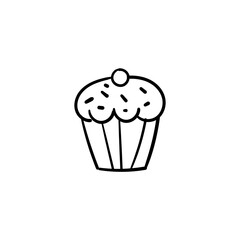 Charming hand-drawn cupcake with frosting and sprinkles, a delightful sweet treat vector illustration