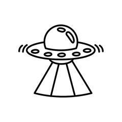 UFO spacecraft outline drawing. Simple black and white alien spacecraft doodle illustration