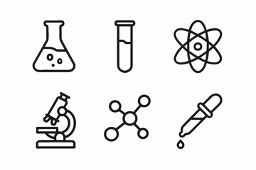 Obraz premium Scientific icons: laboratory equipment and chemistry symbols