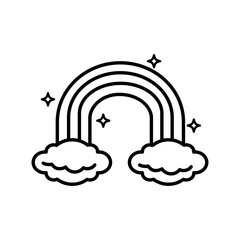 Obraz premium Simple Line Art Icon of a Rainbow Arching Over Two Clouds with Sparkles - Weather Symbol