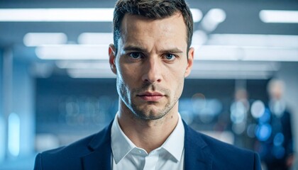 Confident businessman with piercing gaze &ndash; leadership and success
