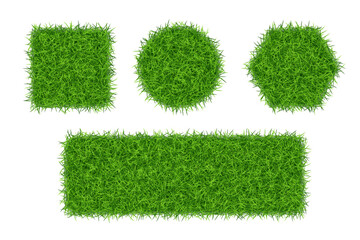 Geometric shapes with green grass isolated. Vector