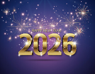Happy New Year 2026 Neon Text with Fireworks and Colorful Dancing Silhouettes
